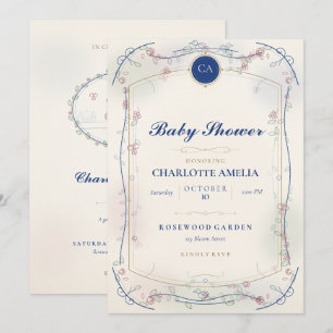 Invitación de Baby Shower Jardín Azul Francés