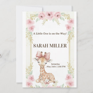 Invitación de Baby Shower Jirafa Dulce Floral Rosa