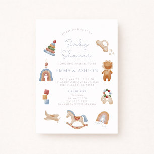 Invitación de baby shower juguetes de madera
