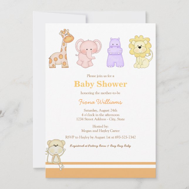 Invitación de Baby Shower Jungle Babies (Anverso)