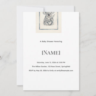 Invitación de baby shower Koala Blue, editable