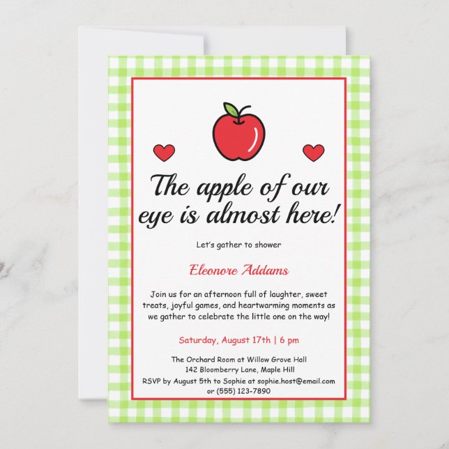 Invitación de Baby Shower "La Apple de nuestro Ojo (Anverso)