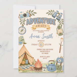 Invitación de Baby Shower La Aventura Azul Espera