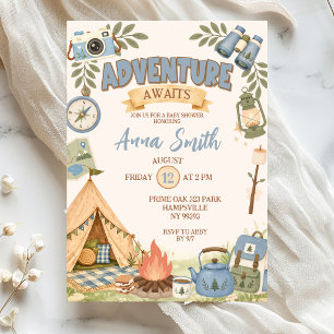 Invitación de Baby Shower La Aventura Azul Espera