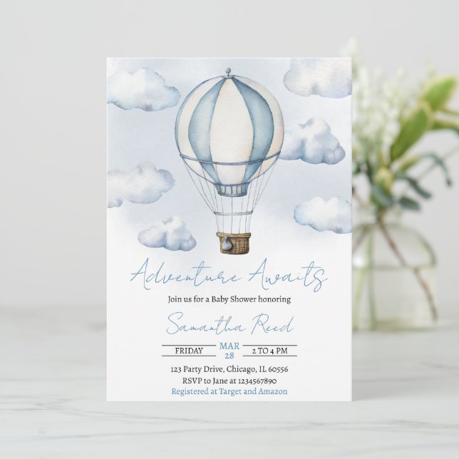 Invitación de Baby Shower La Aventura Espera (Anverso de pie)