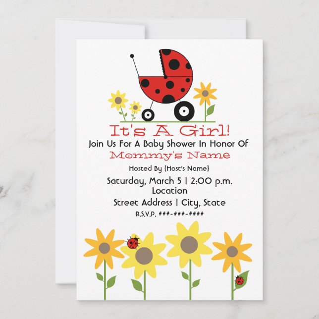 Invitación de Baby Shower - Ladybugs y Wildflores (Anverso)