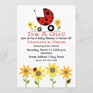 Invitación de Baby Shower - Ladybugs y Wildflores