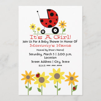 Invitación de Baby Shower - Ladybugs y Wildflores