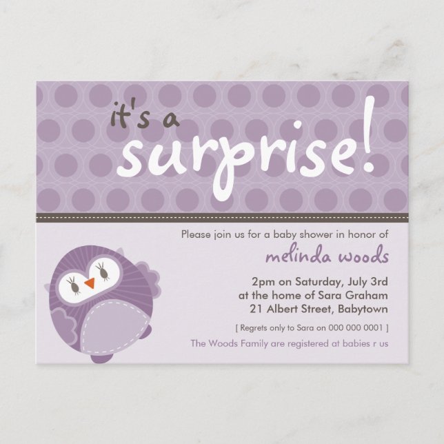 INVITACIÓN DE Baby Shower :: lechuza sorpresa 1 (Anverso)