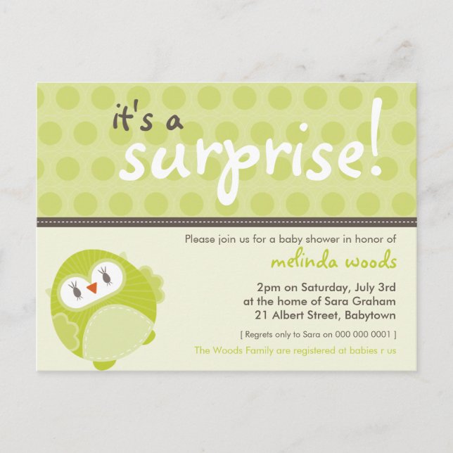 INVITACIÓN DE Baby Shower :: lechuza sorpresa 2 (Anverso)