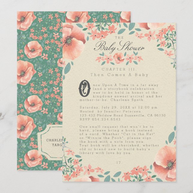 INVITACIÓN DE BABY SHOWER| Libro Floral Vintage (Anverso / Reverso)