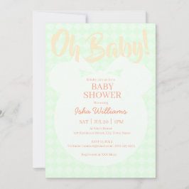 Invitación de baby shower Light Green Bear Orange 