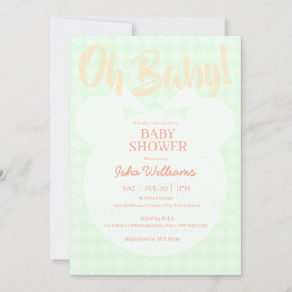 Invitación de baby shower Light Green Bear Orange 