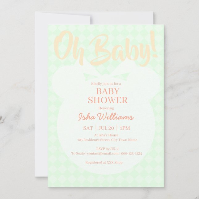 Invitación de baby shower Light Green Bear Orange  (Anverso)