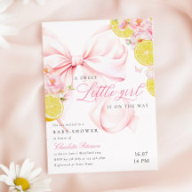 Invitación de Baby Shower Limón con Lazo Rosa a Ci