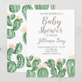 Invitación de baby shower linda de cactus suculent