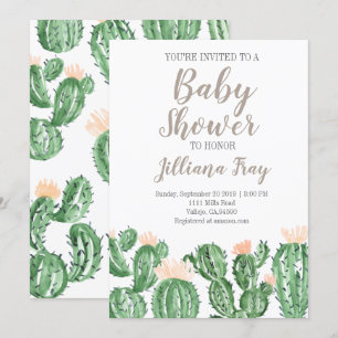 Invitación de baby shower linda de cactus suculent