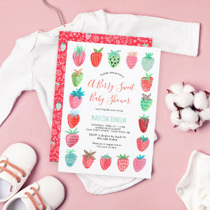 Invitación de Baby Shower linda Roja Fresa