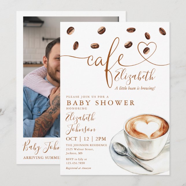 Invitación de Baby Shower Little Bean Coffee Cafe  (Anverso / Reverso)