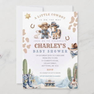 Invitación de Baby Shower Little Cowboy Niños Azul