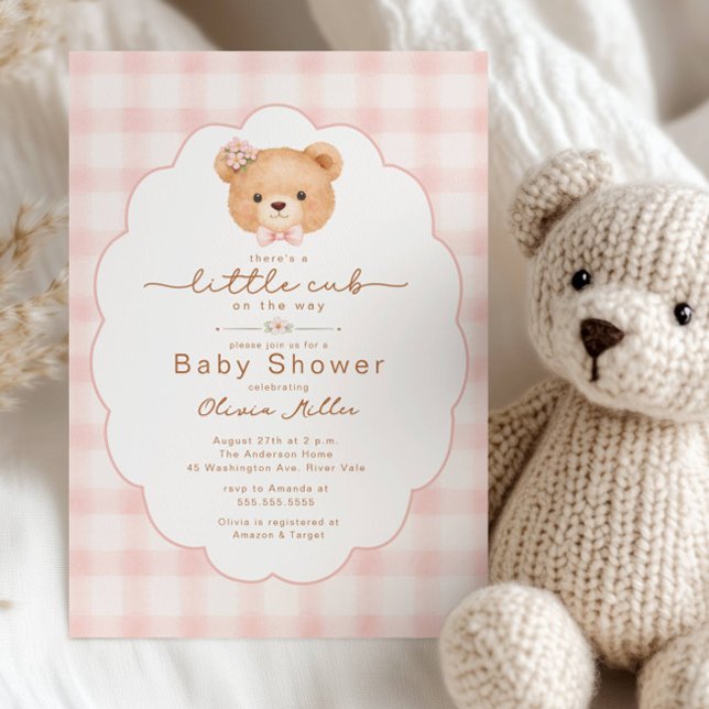 Invitación de Baby Shower Little Cub Pink Gingham (Subido por el creador)