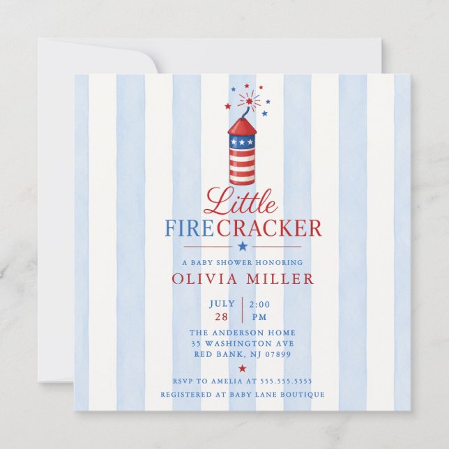 Invitación de Baby Shower Little Firecracker (Anverso)