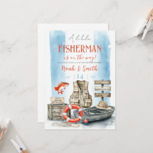 Invitación de Baby Shower Little Fisherman Agua