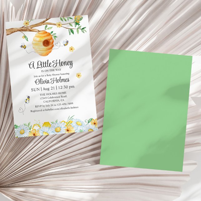 Invitación de Baby Shower "Little Honey Bee" ("Little Honey Bee" Baby Shower Invitation on a sunny white dry palm leaf.)