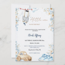 Invitación de Baby Shower Little Man Baby Azul Flo