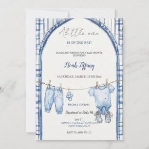 Invitación de Baby Shower Little Man Bebé Azul Rús