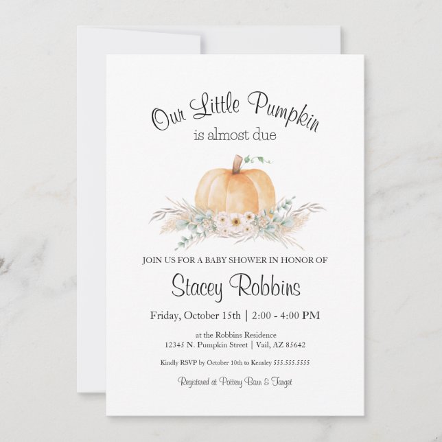 Invitación de Baby Shower Little Pumpkin (Anverso)