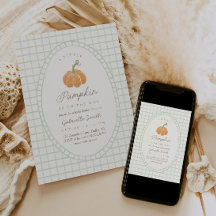 Invitación de Baby Shower Little Pumpkin Green Boy