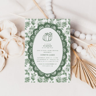 Invitación de Baby Shower Little Pumpkin Green Toi