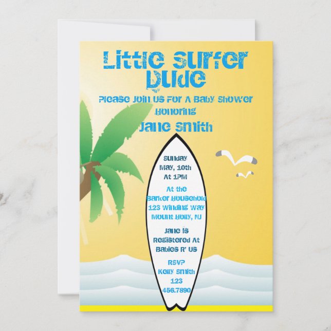 Invitación de Baby Shower Little Surfer Dude (Anverso)