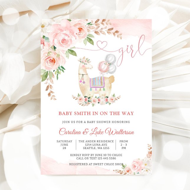 Invitación de Baby Shower Llama Floral (Subido por el creador)
