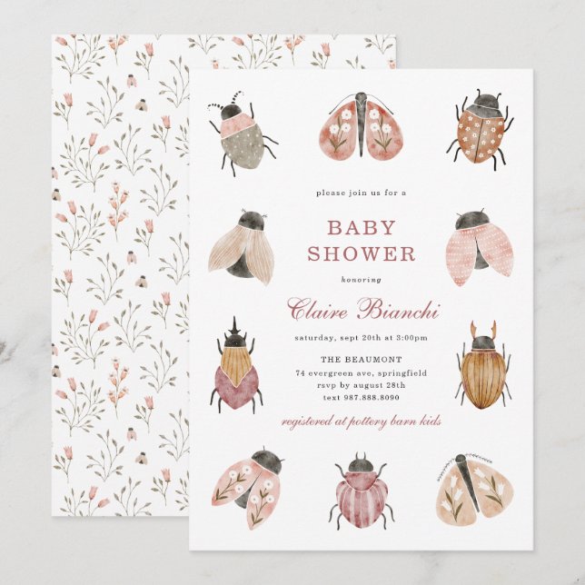 Invitación de Baby Shower Lovebug Baby (Anverso / Reverso)