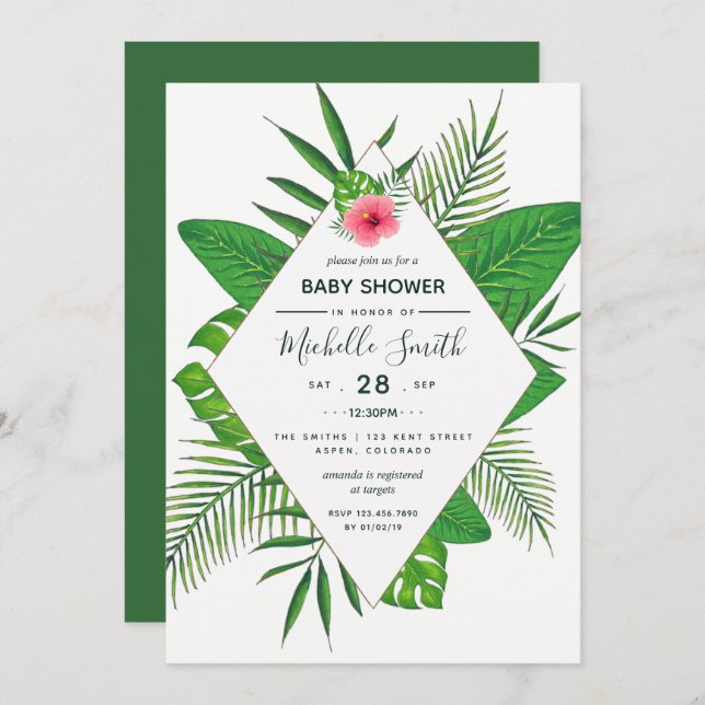 Invitación de Baby Shower Luau Hawaiano Aloha (Anverso / Reverso)