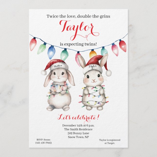 Invitación de Baby Shower Luces Navideñas para Gem (Anverso)
