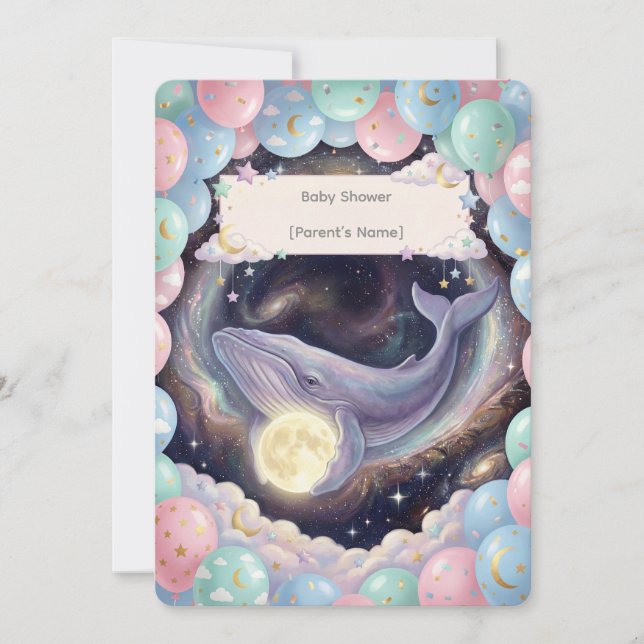Invitación de Baby Shower Luna Celestial (Anverso)