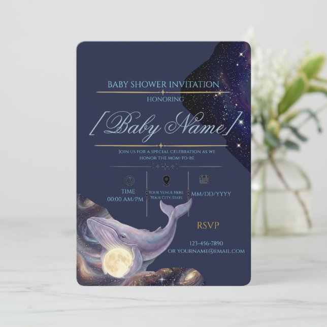 Invitación de baby shower Luna Celestial (Anverso de pie)