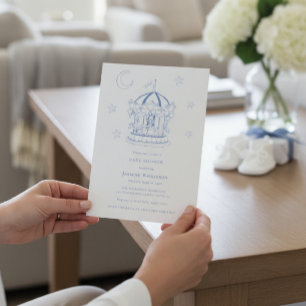 Invitación de Baby Shower Luna Estrellas Carrusel 