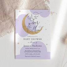 Invitación de baby shower Luna Morada Sobre el Oro