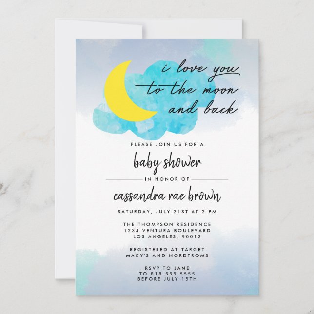 Invitación de Baby Shower Luna y atrás (Anverso)