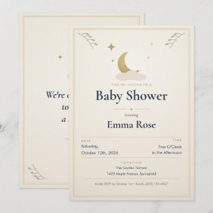 Invitación de baby shower Luna y Estrellas, Marfil