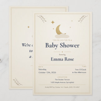 Invitación de baby shower Luna y Estrellas, Marfil