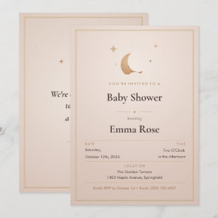 Invitación de Baby Shower Luna y Estrellas, Rubor