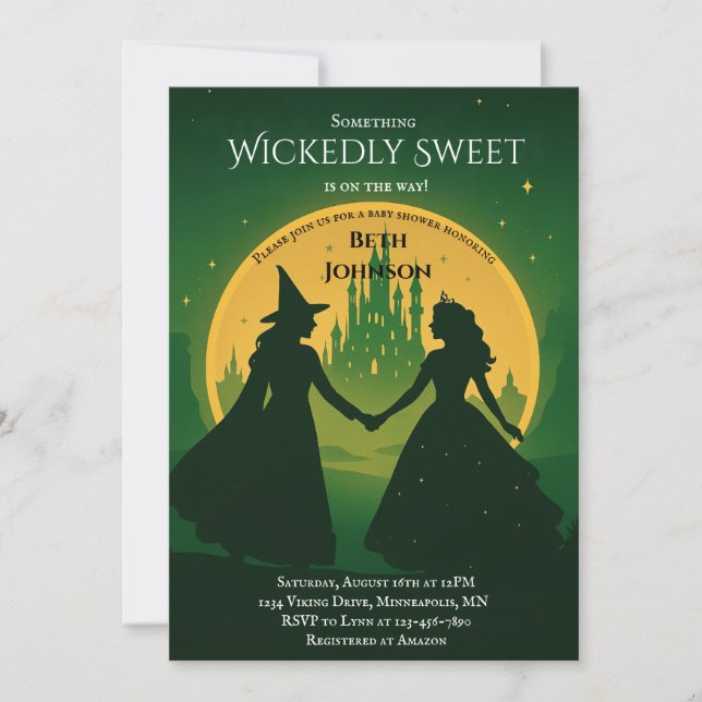 Invitación de Baby Shower Malvada | Elphaba & Glin (Anverso)