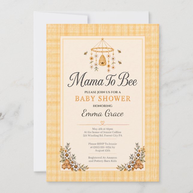 Invitación de Baby Shower 'Mama to Bee' (Anverso)