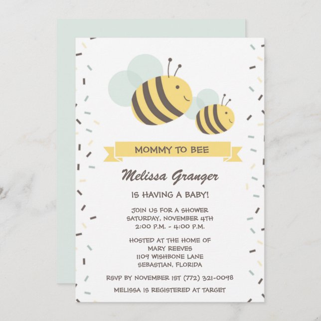 Invitación de Baby Shower Mami to Bee Bumblebee (Anverso / Reverso)