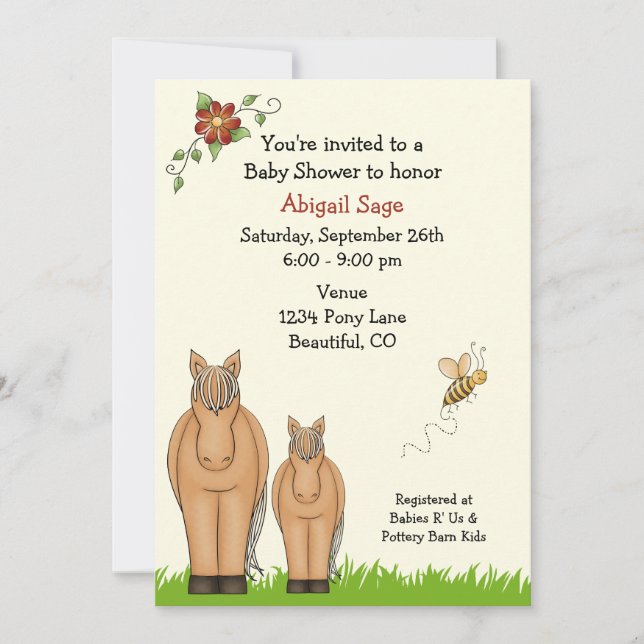 Invitación de Baby Shower Mare y Foal para Chicas (Anverso)